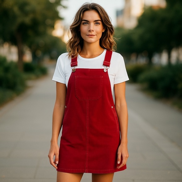 Purnell Red Corduroy Overall Jumper Dress Size 6/28 Small - Medium - Picture 1 of 6